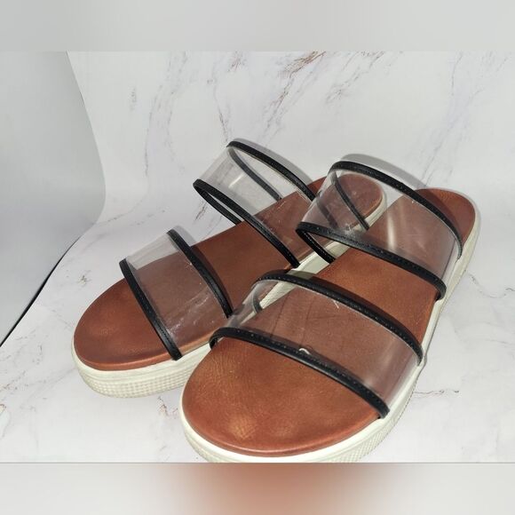 MIA Platform Slide Sandals Clear Plastic SlipOn Leather Molded Innersole Size 8 - Picture 3 of 8